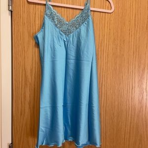 Blue Lace Satin Slip Dress